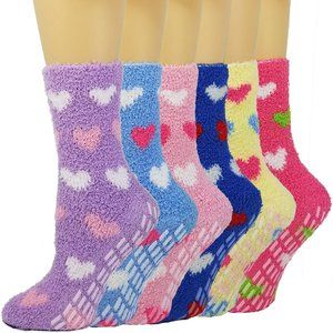 Womens Fuzzy Crew Socks Plush Slipper AntiSlip 6Pk
